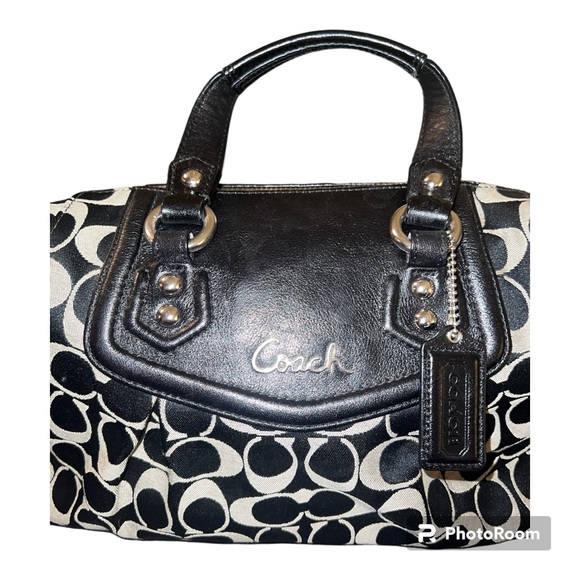 Coach Ashley Satchel Bag in Signature Black & Gray- EUC - Picture 6 of 13